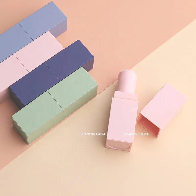 Low moq Luxury cosmetics packaging refillable custom empty pink lipstick tube square lip balm stick containers tube private logo