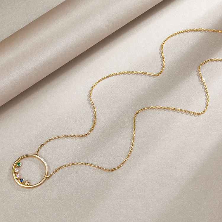  18k Gold Plated Jewelry Sets Tassel Color CZ Stone Circles Necklace