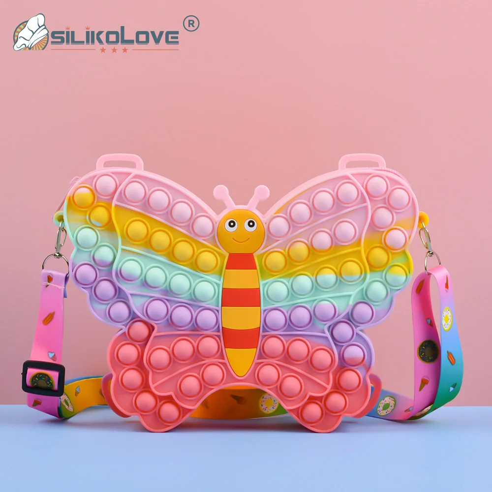 Hot sales butterfly acupressure toys adjustable kids girls shoulder bag small gift jewelry bag coin purse crossbody bag