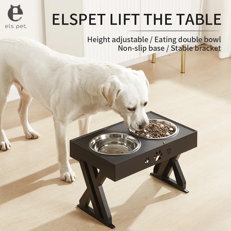 Adjustable Dog Bowl Stainless Steel Large Food Water Bowls Feeders with Stand Pet Feeding Double Cat Bowls Lift Table for Dog