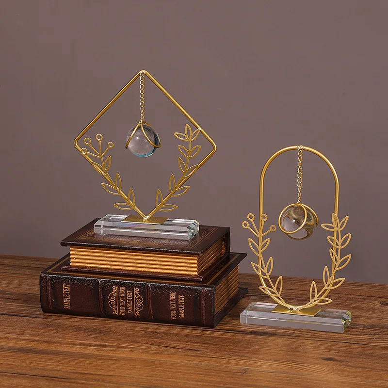 European Style Light Luxury Geometric Metal Crystal Ball Ornament Creative Home Office Decorations Wheat Ear Iron Oil Lamp