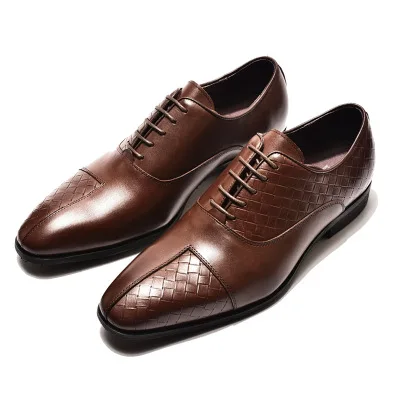 
Cow Leather Weave Dress Shoes With Leather Buckle Derby Shoes 