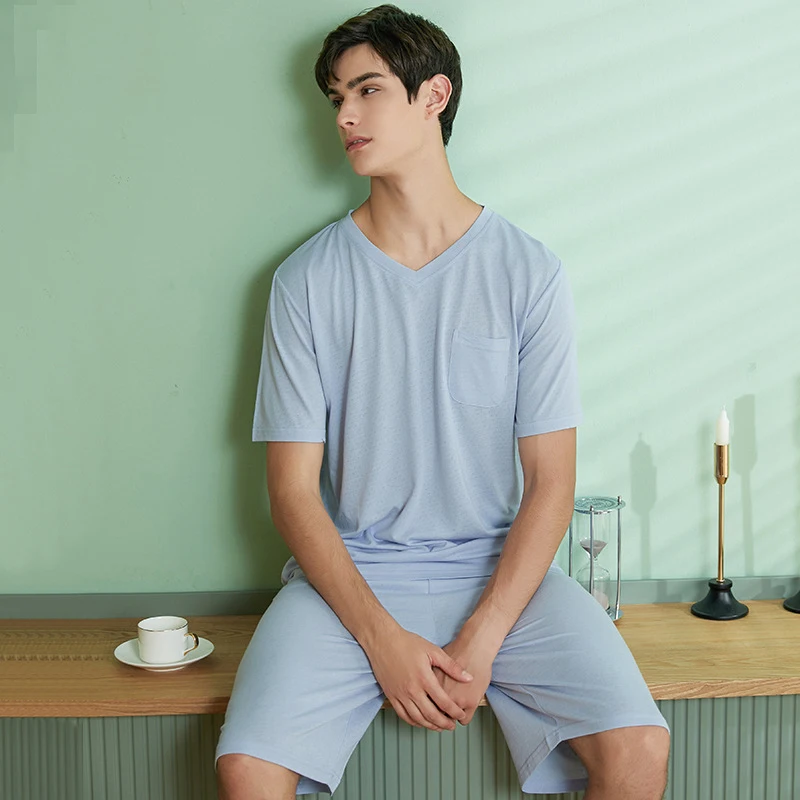 
Мужская одежда для сна, сетчатая пижама из двух предметов, оптовая продажа, льняные пижамы 