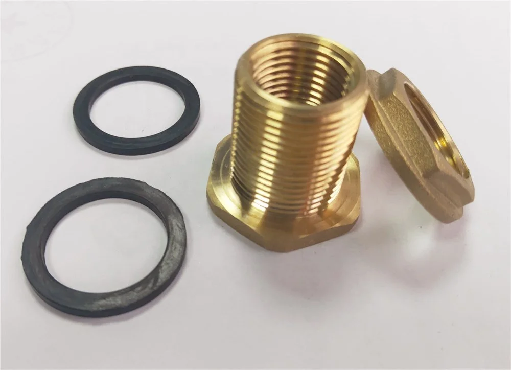 Brass Bulkhead Fitting Female-Male Water Tank Connector Threaded with Rubber Ring