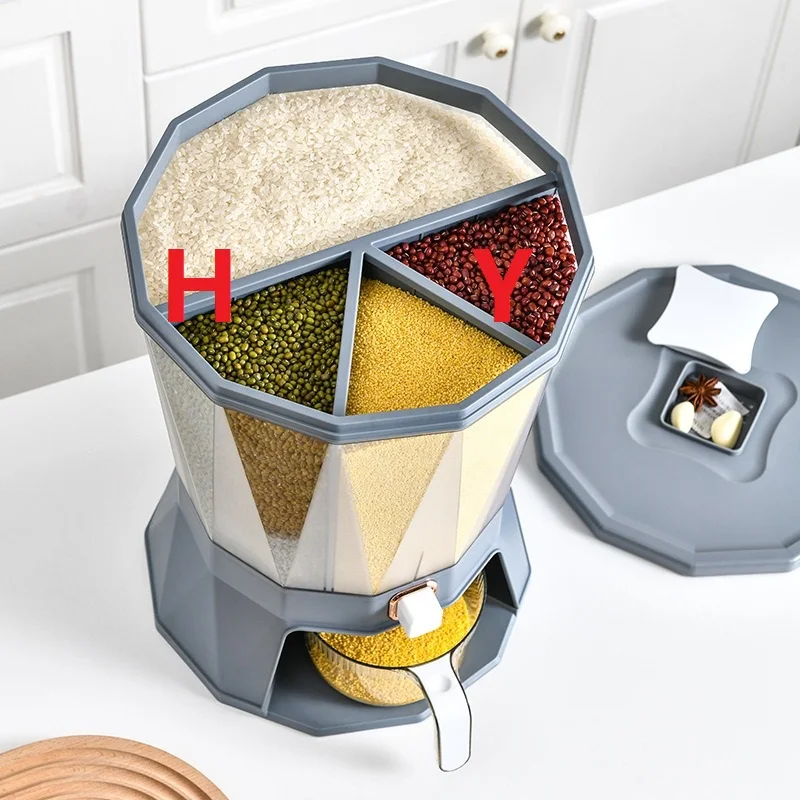 Hot Sale Kitchen Classification Rotating Rice Barrel Grain Sub-Grid Press Seal Tank Household Plastic Storage Rice Barrel