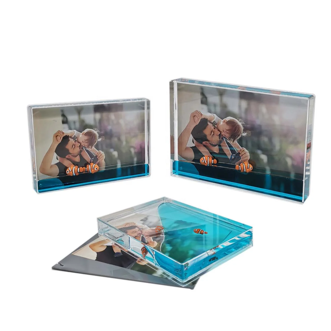 rectangle crystal water cube personalized aqua confetti block silver glitter picture photo frame for home decorations