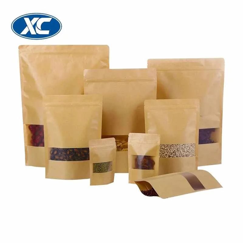 different size resealable snack cookie food kraft paper bag fashion matte window and zipper stand up pouch