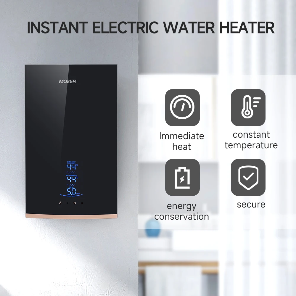 Moker Brand 220V 5500W 8800W Touch  Control Electric Tankless Water Heater Bathroom Hot Shower Instant Water Heaters