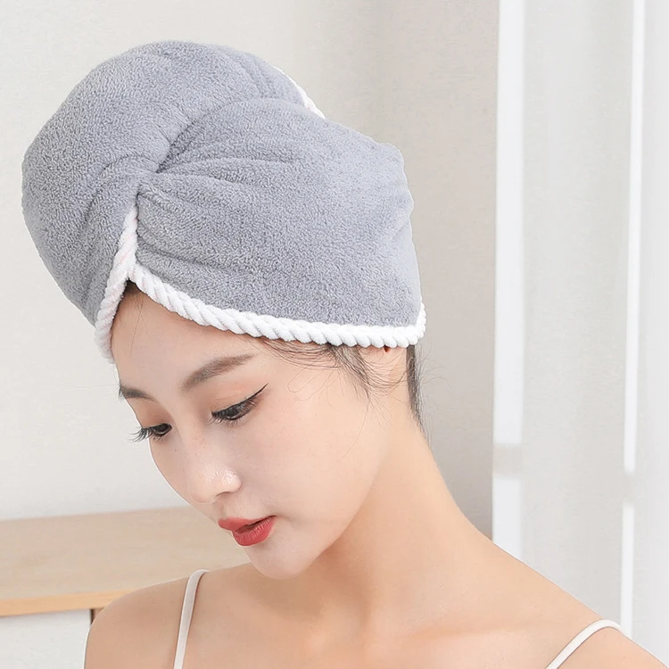 Soft Double Layer Coral Fleece Magic Hair Dry Cap Women Girls Bathroom Bath Hats Quick Drying Soft Lady Turban Hair Wrap