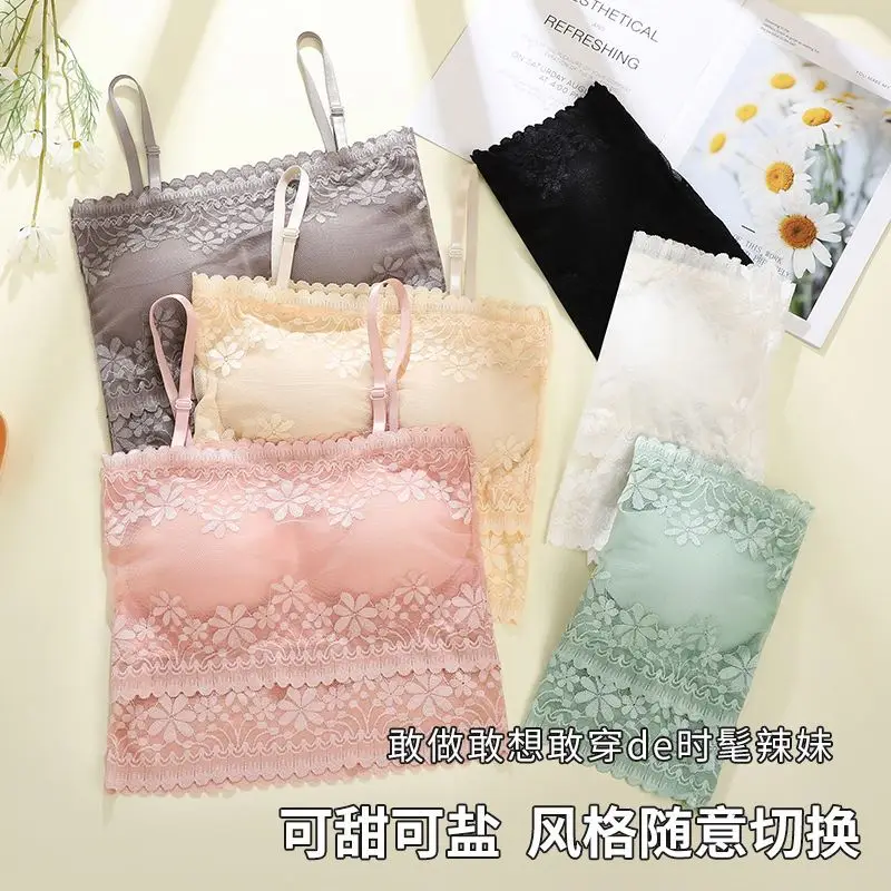 Summer thin lace camisole inner tube top bottom breathable vest student beautiful back wrapped chest anti-slip bra female