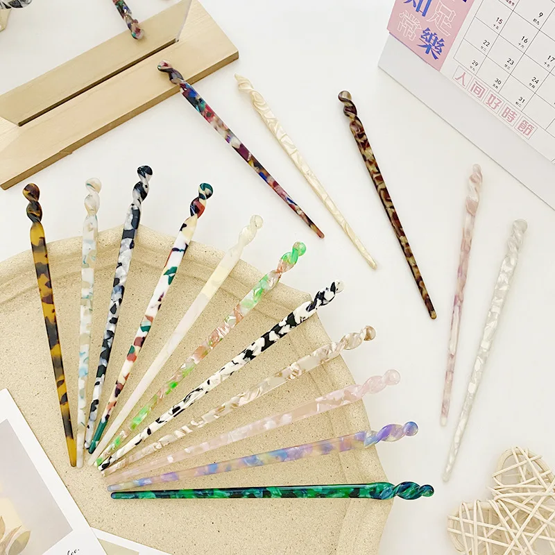 Yucat 4mm Thickness Tortoiseshell Marble Hair Bun Sticks Hair pins Accessories Korean Acetate French Hair Fork Sticks