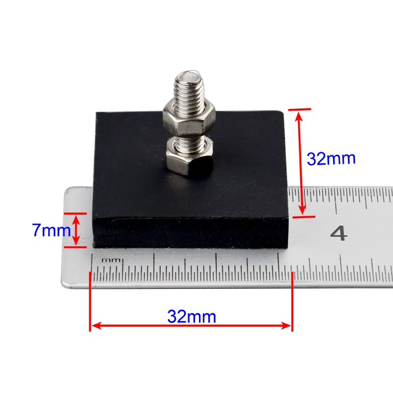 Anti-Scratch Rubber Mounting Cube Magnets Bolt mount 32mm Black Coated Neodymium Magnet N52 M5 Hole