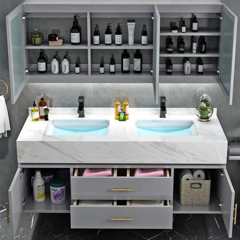 По индивидуальному заказу современные 24 дюйма Плавающий шкаф ванной комнаты мрамора для ванных