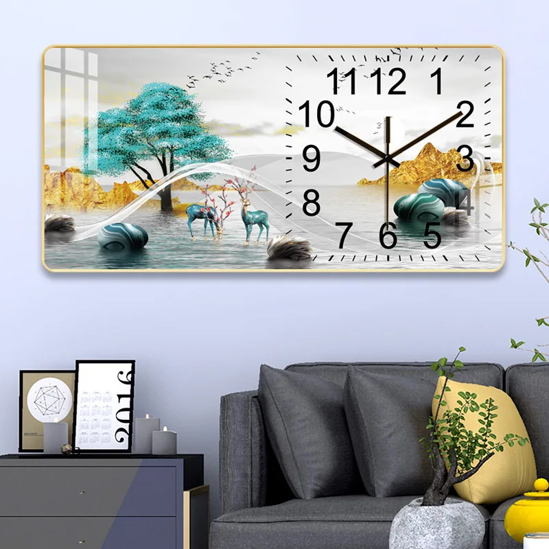 New Luxury Moden Living Room Animal Decorative Crystal Porcelain Painting  Wall Clock  for Home Decor