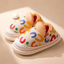 Accept Custom Logo Fashion Waterproof Cloth Kids Winter Shoes Indoor Warm Furry cotton Slippers for Children shoes