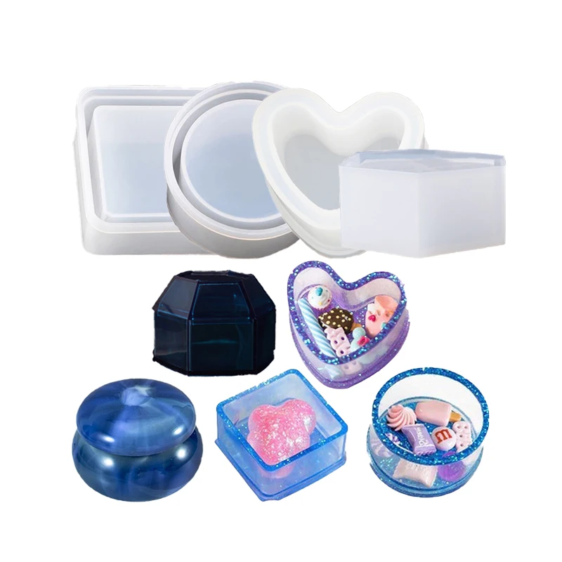 China Wholesale Bow Tie Epoxy Storage Heart Hexagon Box Resin Silicone Mold With Lid