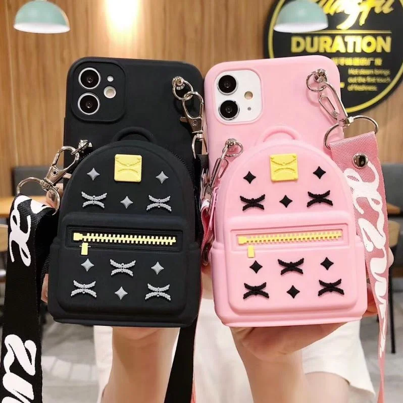 Hot Sale Zero Wallet Bag Cross-Body With Strap Case For Iphone 12 Silicone Cartoon Mobile Phone Case With Airpod Case