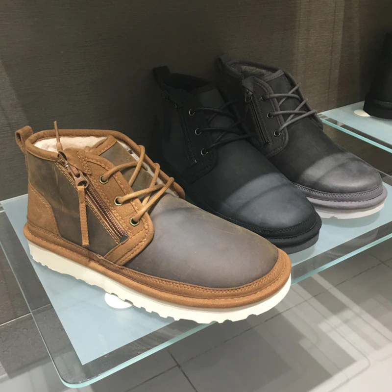 2021 New Designer Stylish Winter Lace Up Real Sheepskin Casual Ankle Leather Boots for Men