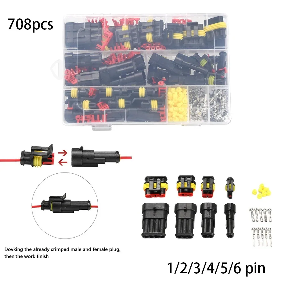 708pcs HID Waterproof Connectors 1/2/3/4 Pin Electrical Wire Connector Plug Truck Harness 300V 12A