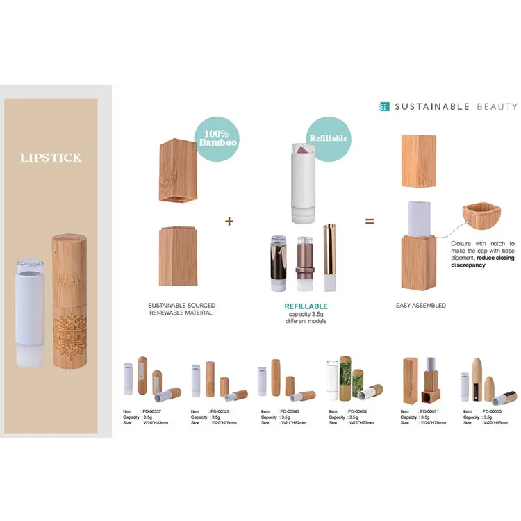 Custom Empty Eyebrow Pencil Packaging Tube Round Bamboo Eyeliner Pen Lipstick Container With One End