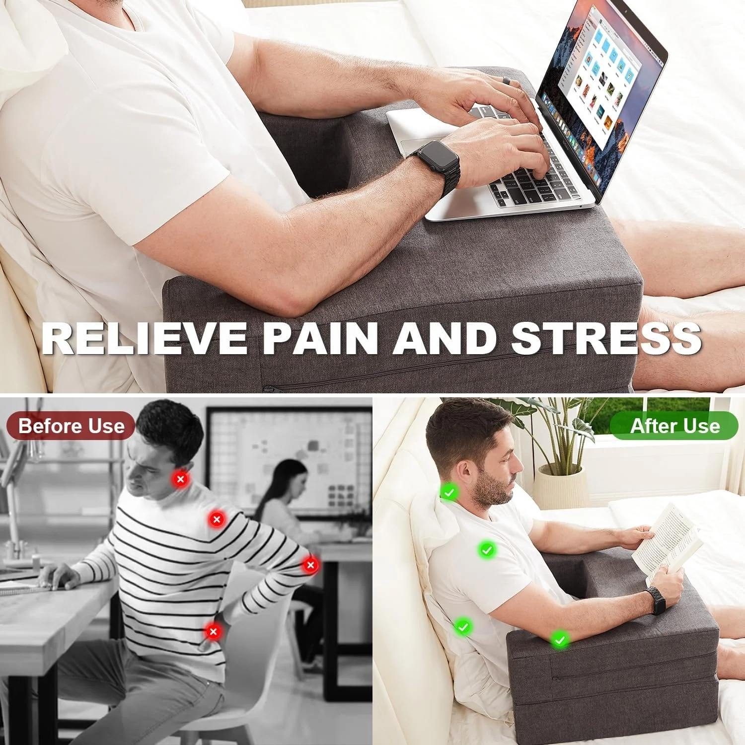 Premium Adjustable Memory Foam Reading and Gaming Lap Desk Pillow for Reading Working Crocheting and Sitting in Bed Floor Sofa