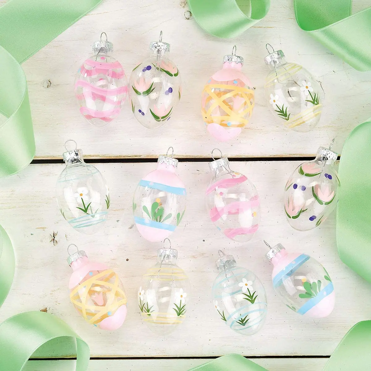Hot sale hand printing artificial blown clear glass ornament spring decor Easter mini hanging eggs Eco-friendly