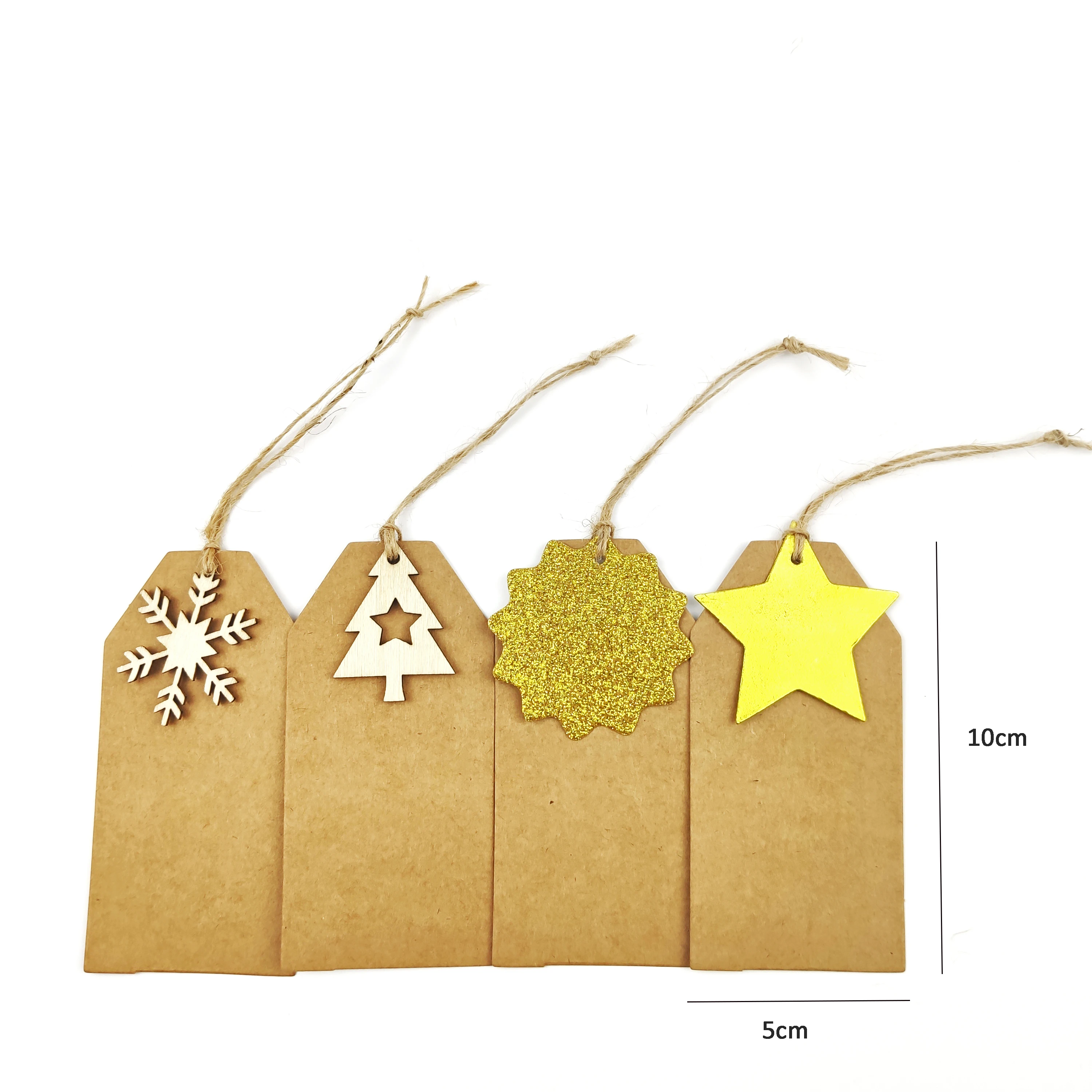 
Christmas Design Hang Tag Set, Decoration Gold Color Powder Print Kraft Paper Hang 