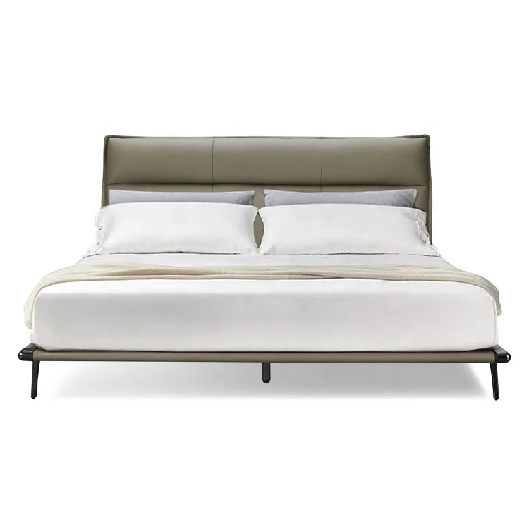 Luxury Modern Design Bedroom Furniture Nappa Leather Twin Queen Bed Top King Size Double Beds Quality Wrought Iron Pine 1 Set