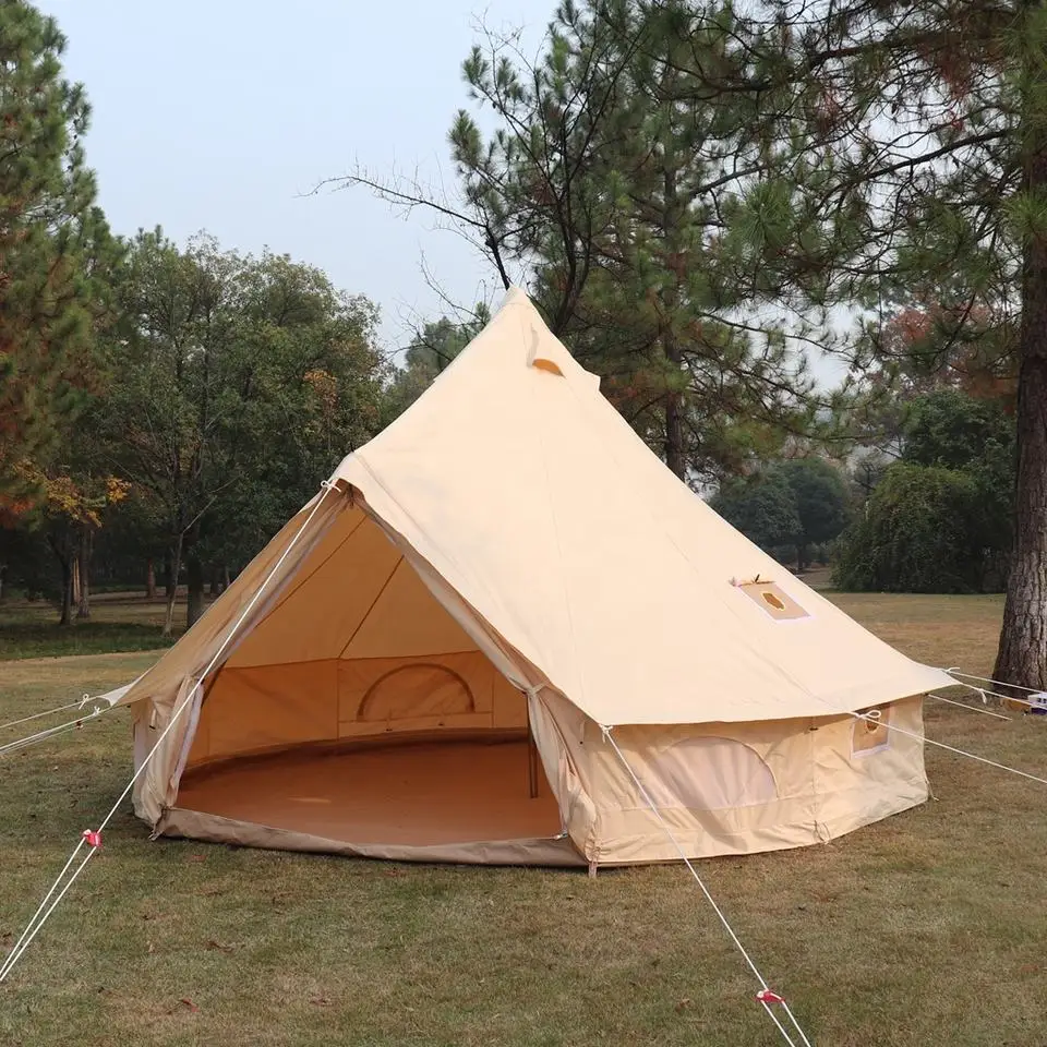 CLM Luxury 4 Season Glamping Teepee Canopy Family Camping Hexagonal Cotton Canvas Yurt Bell Tent