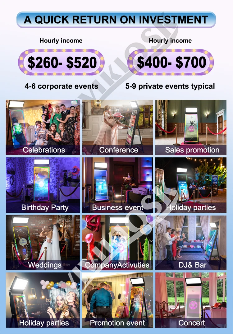 US Warehouse Selfie Kiosk Ring Light Beauty Mirror Photo Booth With Software Wholesale Selfie Touch Screen Photo Booth Mirror