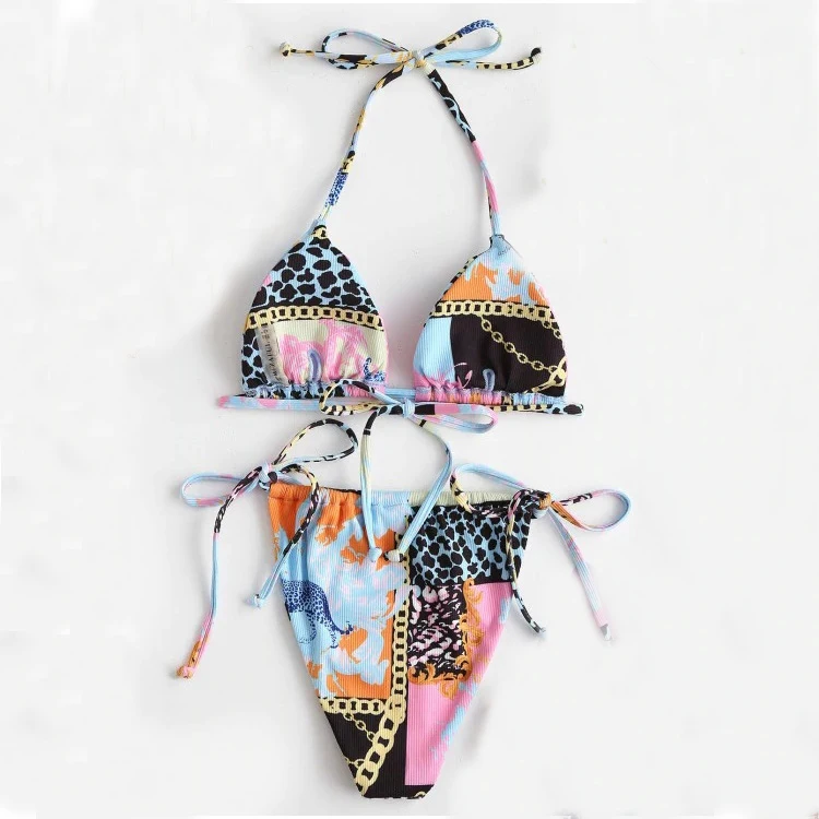 Wholesale Custom Bathing Suit Pattern Print Cover Up Beachwear High Quality Super Stretch Breathable 2 Pieces Bikini Swimwear