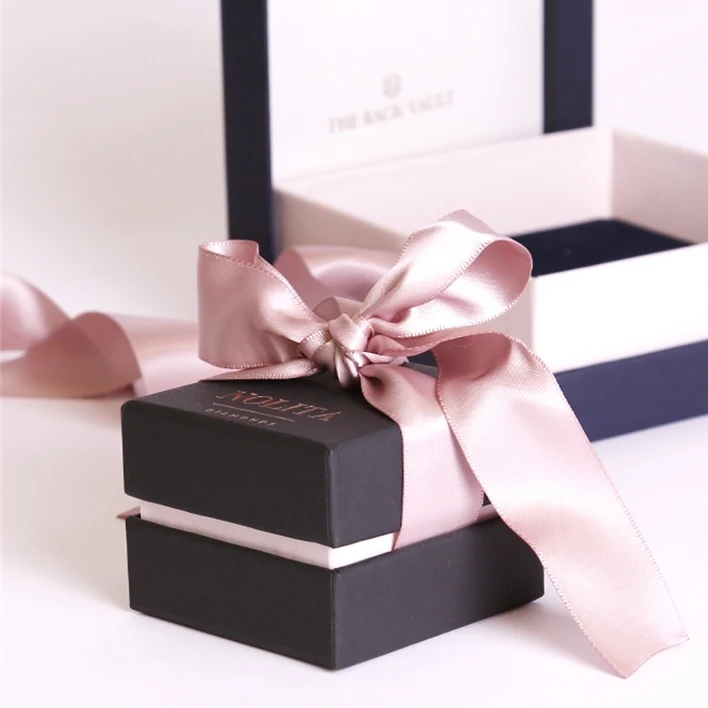 High quality custom logo ribbon bow gold cardboard paper jewelry gift box with lid