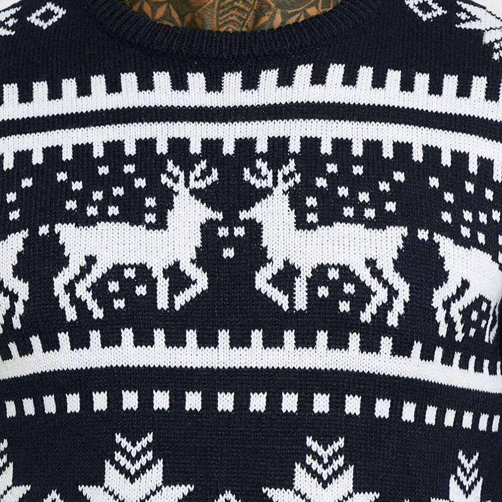 OUTENG Men Ugly Christmas Cartoon Pattern Contrast Color Pullover Custom Ugly Christmas Sweater Jumpers Jumper For Men