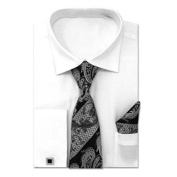 French-cuff dress shirts for men accept custom logo formal shirts with tie and handkerchief