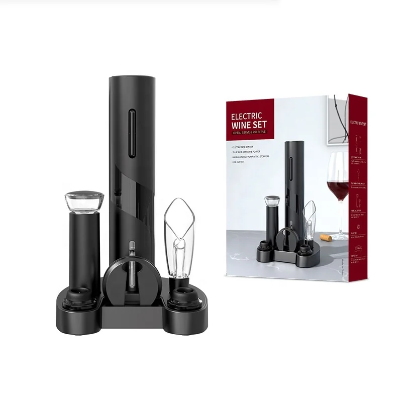 Competitive offer customized color electric wine opener set Luxury Rechargeable  Wine Accessories Bottle Opener  gift  set