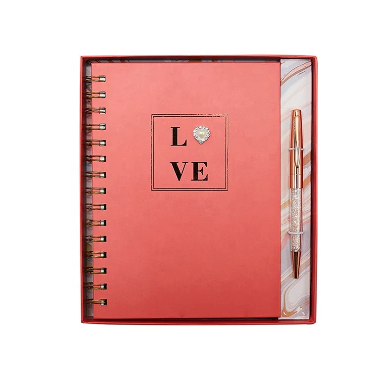 2020 New Design Luxury Gold Foil Love Notebook And Pen Set, Custom Printing Office Stationery Gift Set
