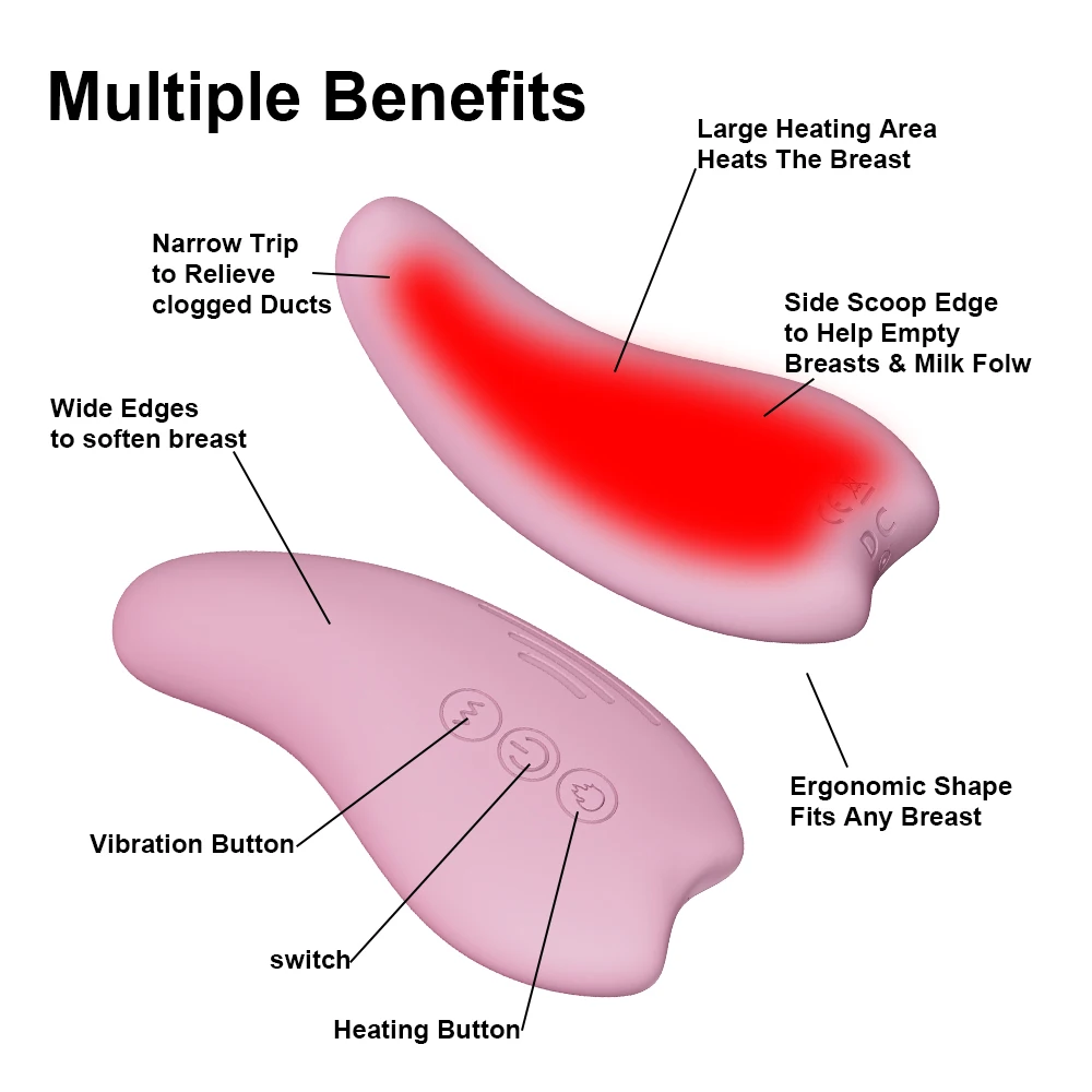 Hot Selling Silicone Breast Massager Vibrator Machine Heat Warming Lactation Massager for Breastfeeding and Breast Care