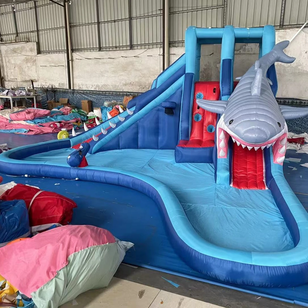 Dark blue shark theme inflatable bouncy inflatable castle with slide commercial inflatable jumping bouncy combo castle