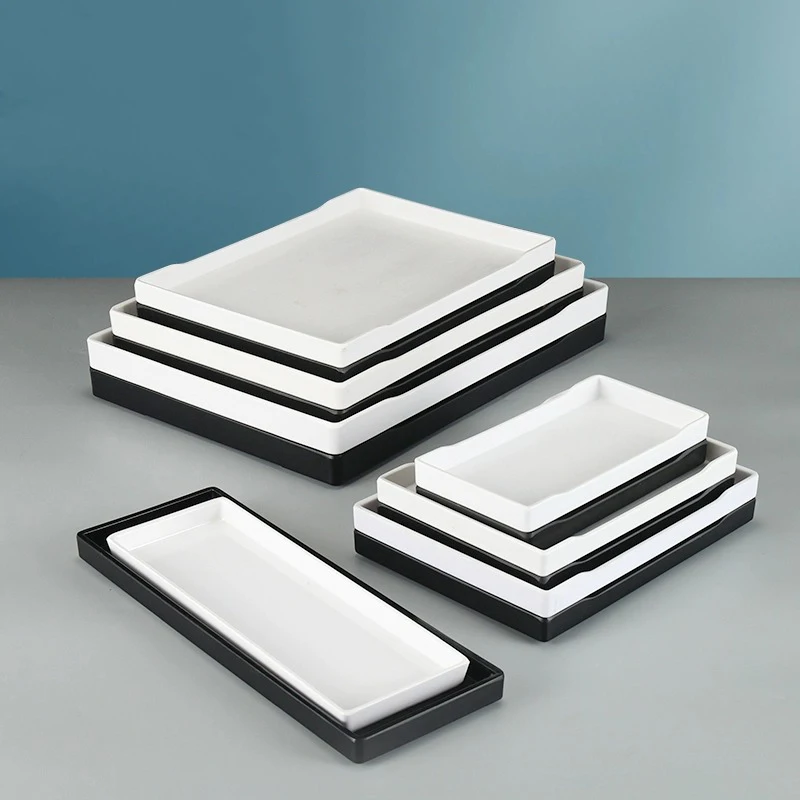 Dark Matte Custom Logo Black White Rectangular Cup Tray Organizer Hotel Amenities Tray Vanity Bathroom Trays For Counter