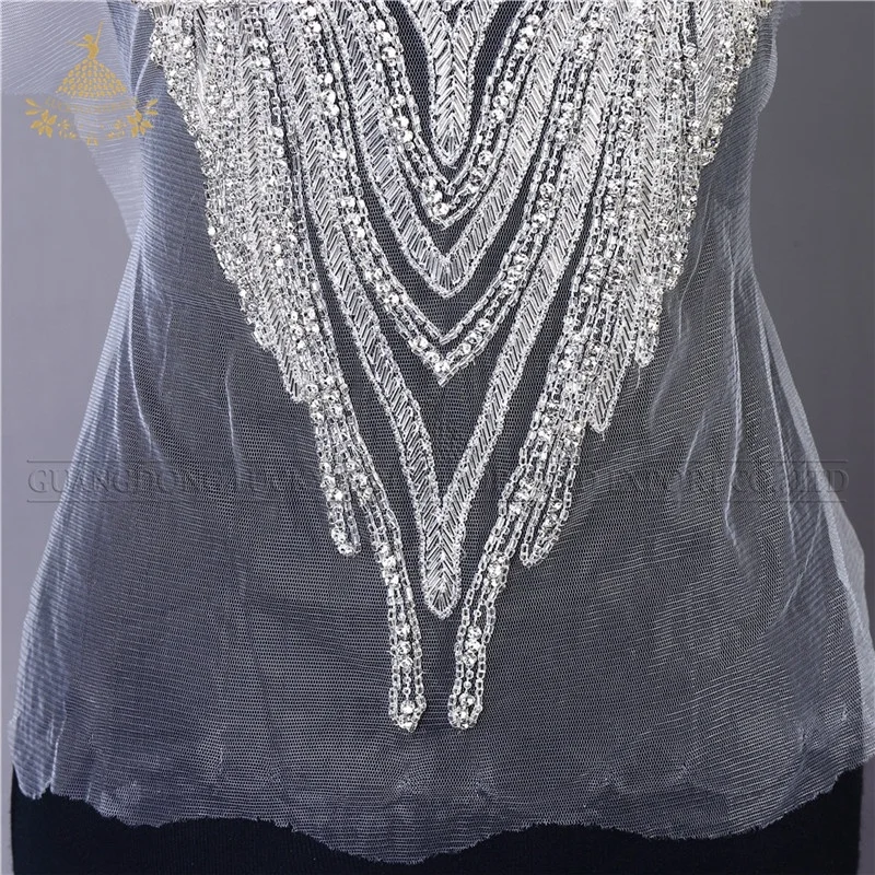 DRA-168 Fashion luxury silver embellishments crystal rhinestone bodice patches designs for clothes