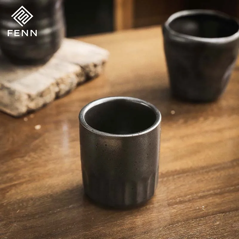 Высококачественная Черная матовая глазурованная Японская Чашка керамическая кружка для кофе и чая с ручкой или без