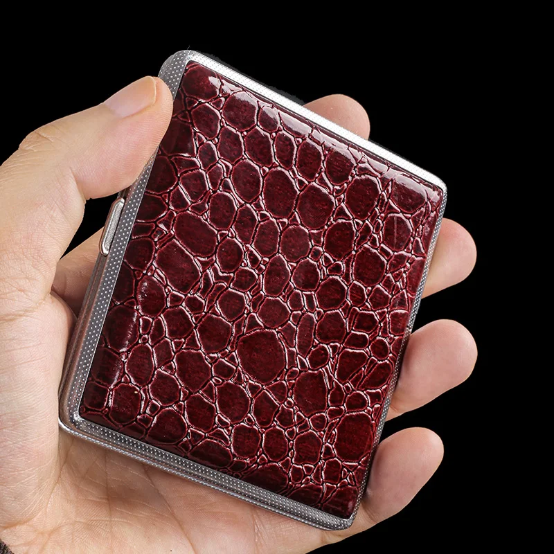 Cigarette Box Wholesale Trendy Reusable PU Leather +Metal 20PCS Capacity Cigarette Case Portable Cigarette Box For Men