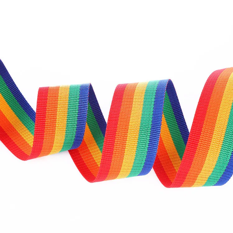 Rainbow Polyester PP multicoloured Luggage belt Jacquard Strap Colorful Striped Woven Webbing Strap For Bag Straps