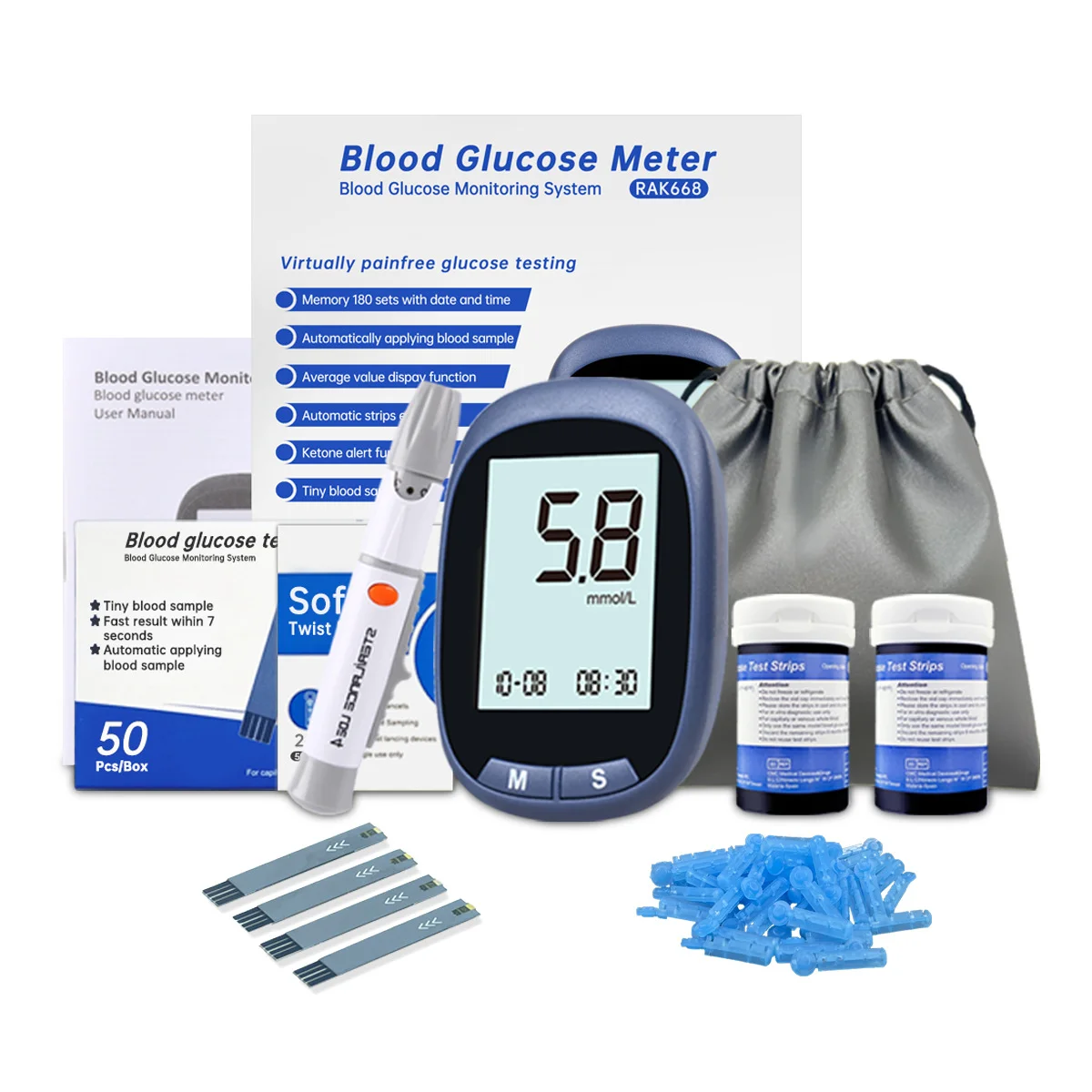 OEM Household medical accurate fully automatic blood glucose meter wholesale test strips
