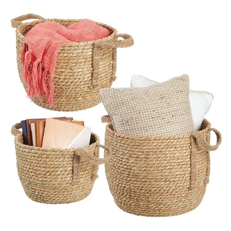 Wholesale Rattan Straw Wicker Laundry Basket Jute Rope Laundry Hamper Basket with Handle for Clothes Shoes Towels