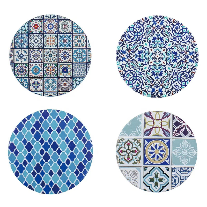 Fast production 10.8cm round absorbent ceramic coaster with cork base for Morocco market