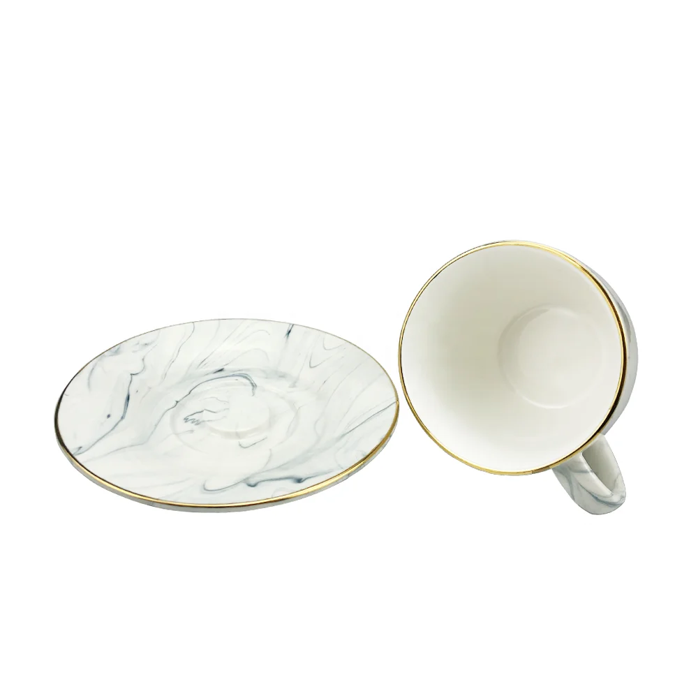 Nordic Style Glod Marble Coffee Teacup And Saucer Set Ceramic Tea Cup And Saucers Sets