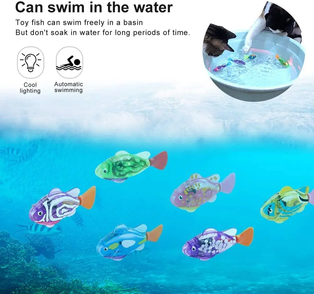 Custom Interactive Robot Fish Toys Cat Dog Activated Swimming in Water with LED Light Swimming Bath Plastic Fish Toy Gift