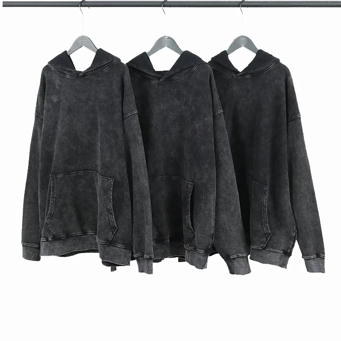 Men Personality Hooded Sweatshirts  Distressed Taded Vintage Streetwear Trendy Big Pocket Pullovers Clothing