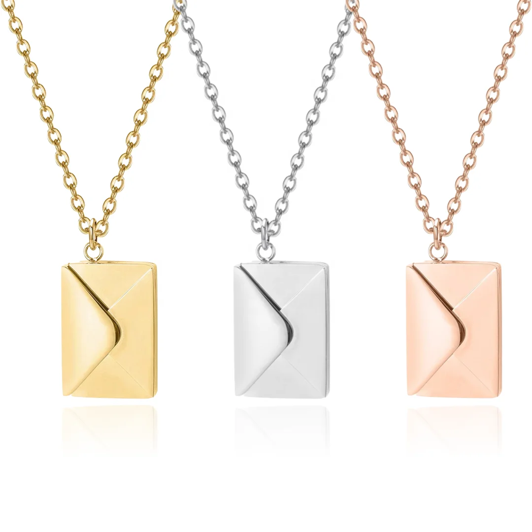 Engraved Envelope With Secret Message Pendant Necklace Custom Color Photo Open Locket Shopify Dropshipping Service